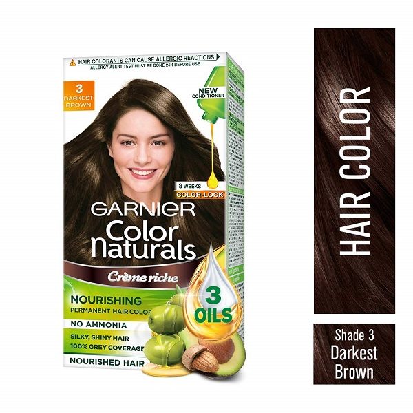Garnier Color Naturals Creme, Shade 3 Hair Color 70 ml+60 g (Darkest Brown)